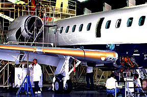 An EMB145 passenger jetliner at the Embraer plant in Brazil